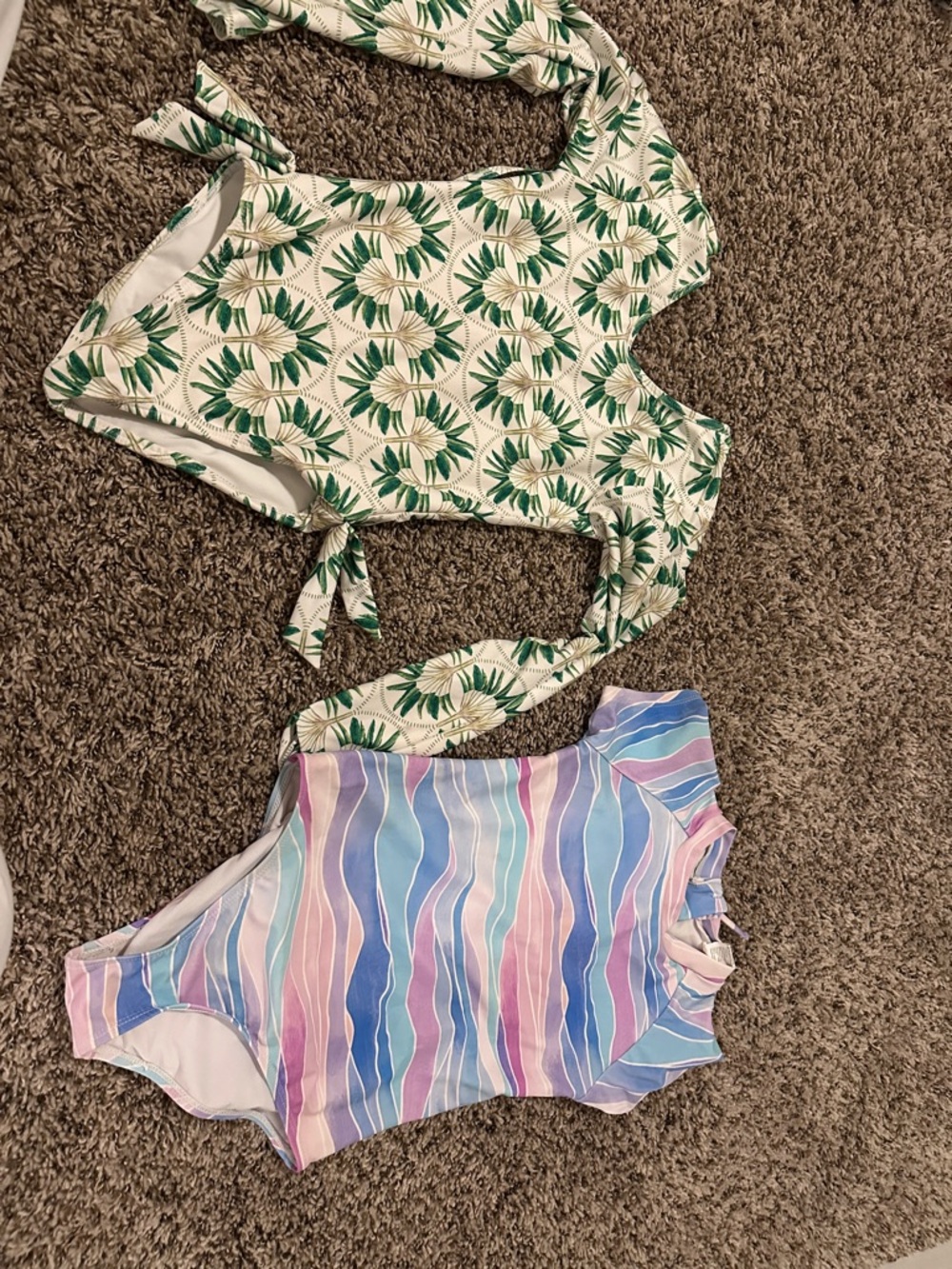 Tropical Leaf Long Sleeve Swimsuit & Pastel Wave One-Piece Set